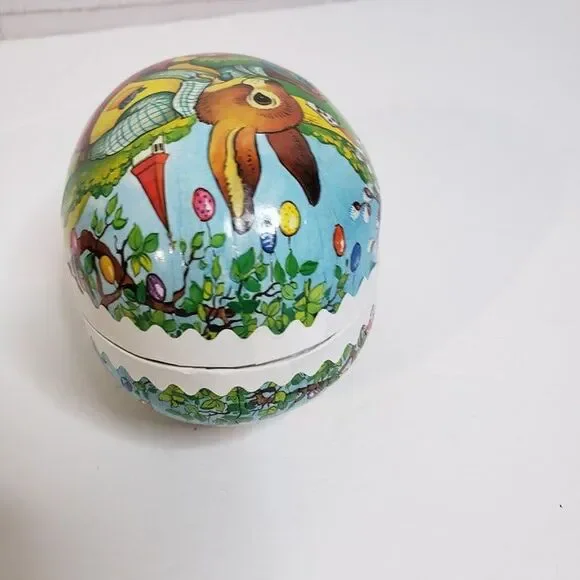 Adorable Vintage Paper Mache Easter Egg Container Box 4" Made in Germany - Picture 3 of 9